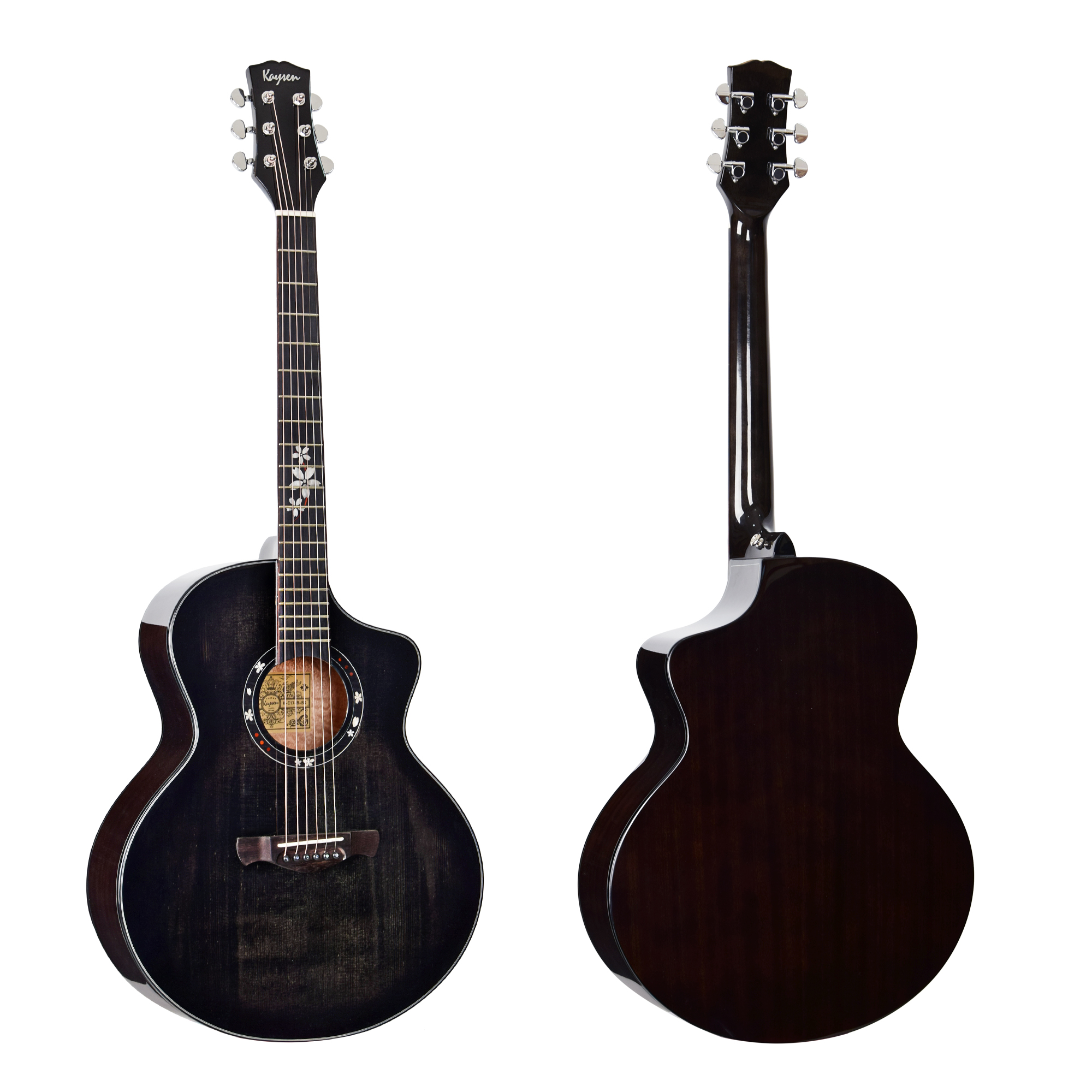 גיטרה אקוסטית מוגברת K-c17B BK שחורה Acoustic guitar solid wood top