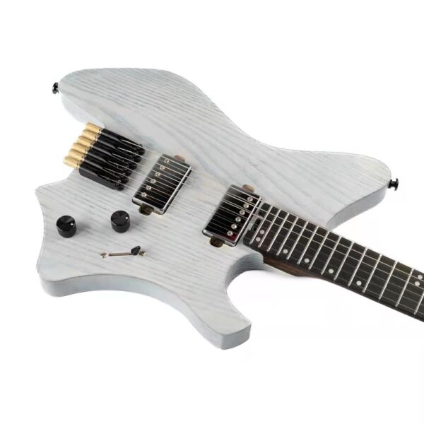 Eart Guitars, GW2-Pro, Roasted Ash Body Wenge Neck Headless Electric Guitar, Trans White